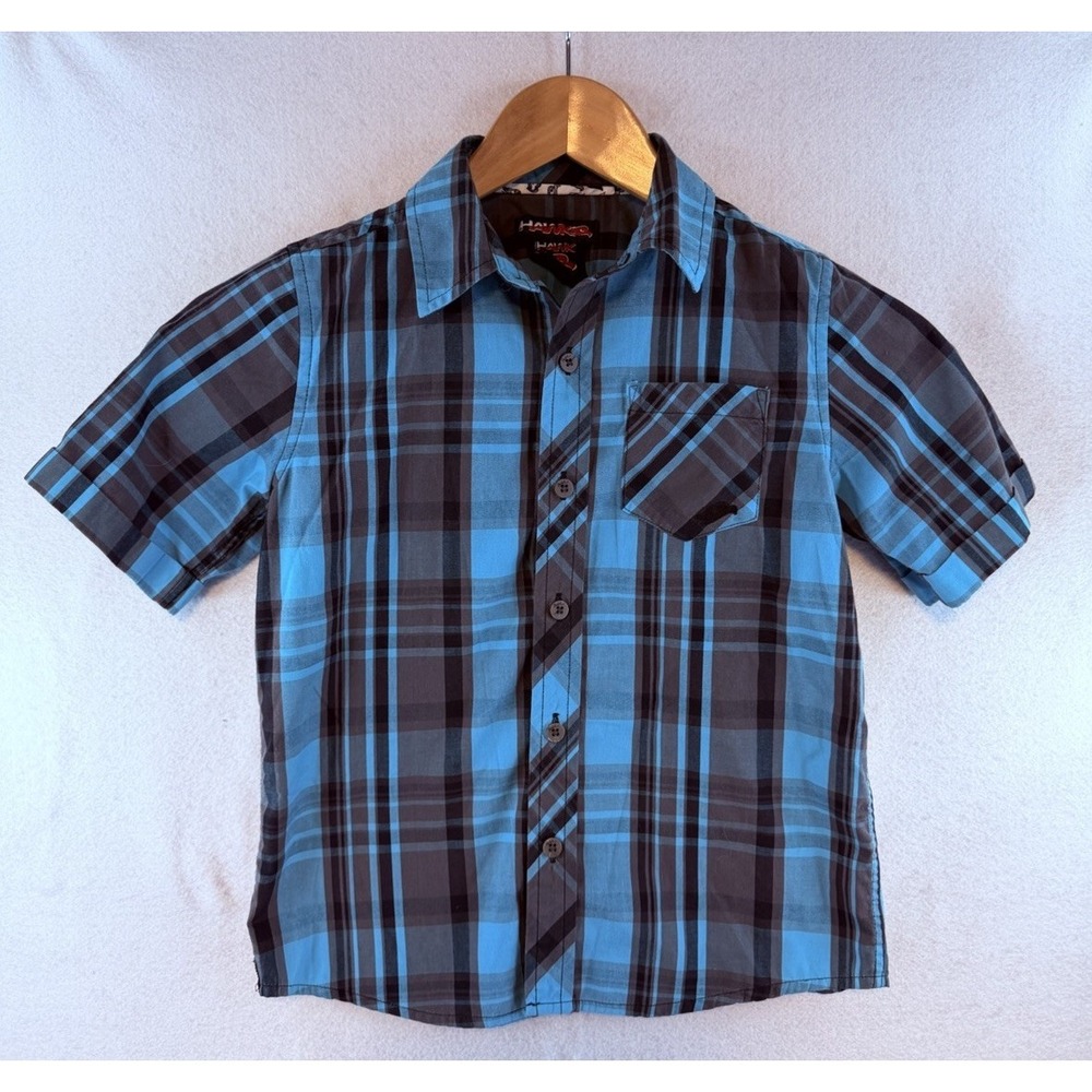 Tony Hawk Blue and Black Short Sleeve Button Down Shirt Boys Size 7